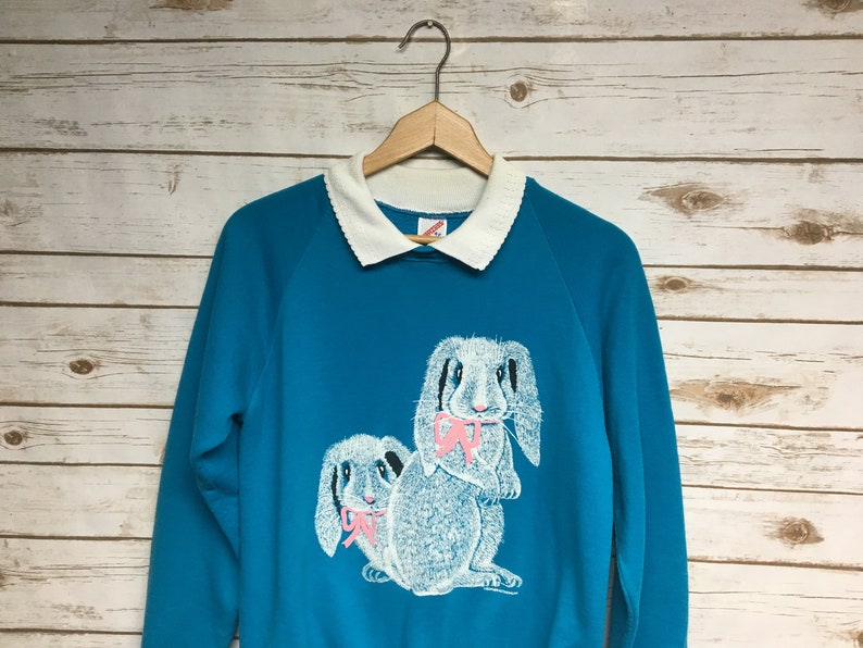 Vtg 80/'s Women/'s Rabbit Bunny crewneck sweatshirt Collar sweatshirt animal print hippie boho sweatshirt Jerzees Made in USA