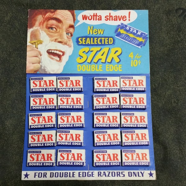 1950's Vintage NOS Star double edge razor blades w/ store display