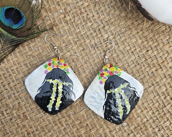 Hand Painted - Coconut Shell Earrings - Moina