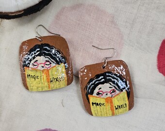 Hand Painted - Coconut Shell Earrings - Anjali