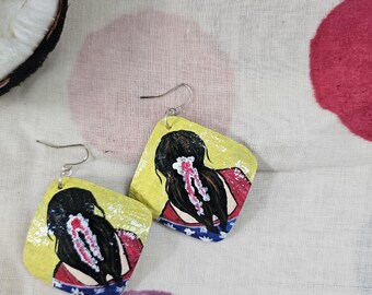 Hand Painted - Coconut Shell Earrings - Divya