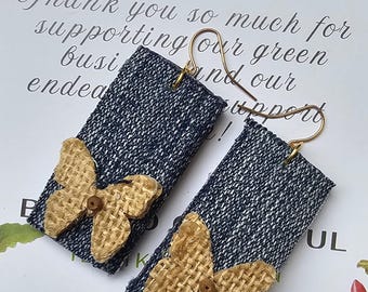 Upcycled Denim Earrings | Jute Butterfly Sustainable Jewelry