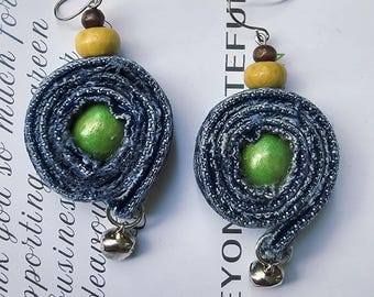 Upcycled Denim Spiral Earrings | Sustainable Beaded Jewelry