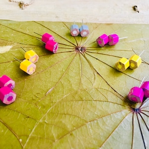 Pencil Stud Earring | Colors of Life | Multi Color Pencil | Teacher&#39;s Gift | Recycled Jewelry
