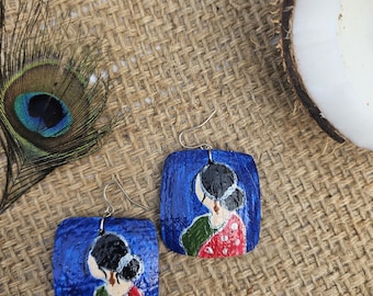 Hand Painted - Coconut Shell Earrings - Roja