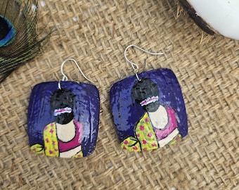 Hand Painted - Coconut Shell Earrings - Indira