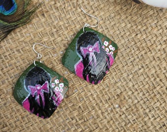 Hand Painted - Coconut Shell Earrings - Tara