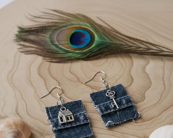 Home is Where the Denim Is | Upcycled Earrings with House & Key Charms
