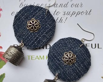 Indian Style Denim Jhumka Earrings | Sustainable Jewelry