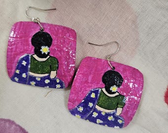 Hand Painted - Coconut Shell Earrings - Sujata