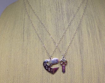 BEST FRIEND necklace set * Friendship * Crystal necklace * Lock and key * Charm necklace * Heart shape * Tourmalated quartz * Best Friends