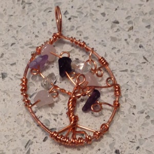 Oval Curly Tree of Life with Amethyst, Rose Quartz and Clear Quartz * Tree of Life