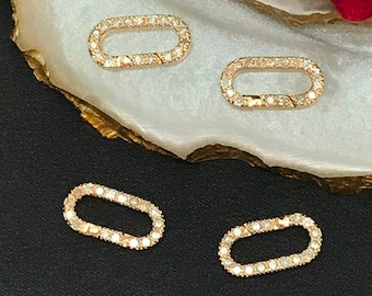 Oval Clasp Diamond Clasp 14k Gold Clasps Lock 15mm x 7.5mm Double Sided Openable Necklace Clasp Diamond connector Accessory Pave Diamond