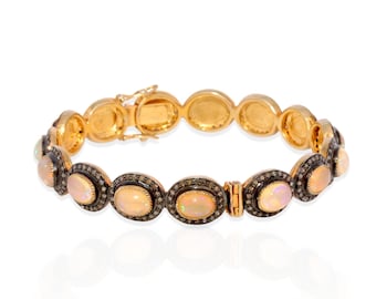 Opal Diamond Bangle: 14kt Gold, Sterling Silver, Oxidized Pave