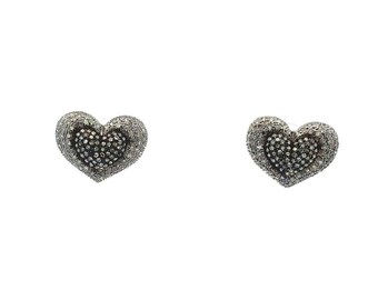 Colored Diamonds Studs Earrings, Diamond Heart Shape Earrings, Sterling Studs, Pave Diamond Studs, 925 Silver Jewelry, Gift For her