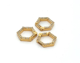 Hexagon Clasp, Fine Diamond 14k Gold Diamond lock, Diamond Clasps, Diamond Connector, Solid Gold Clasps, Spacers Bracelet Connector Charms