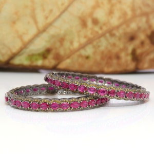 Ruby and Diamond Bangle in .925 Sterling Silver, Round Openable Bangle, Gemstone and Colored Diamond Bangle, Handmade Bangle, Gift for Her