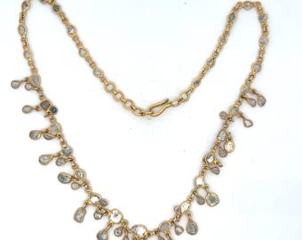 Handmade Diamond Slice Necklace, Sterling Silver Gold Plated, Anniversary Gift