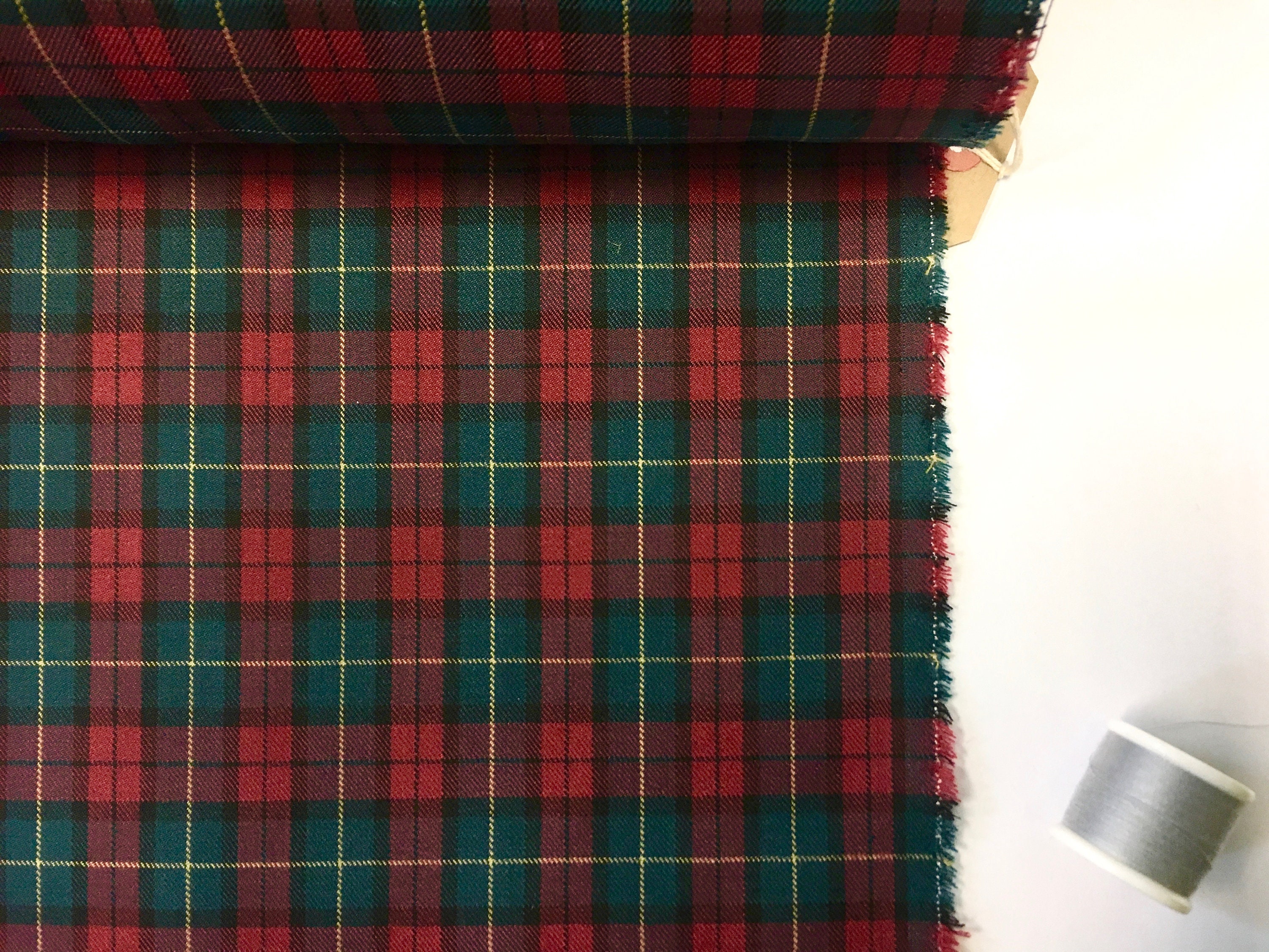 Wool Mix Fabric Red Black and Cream Check 150cm