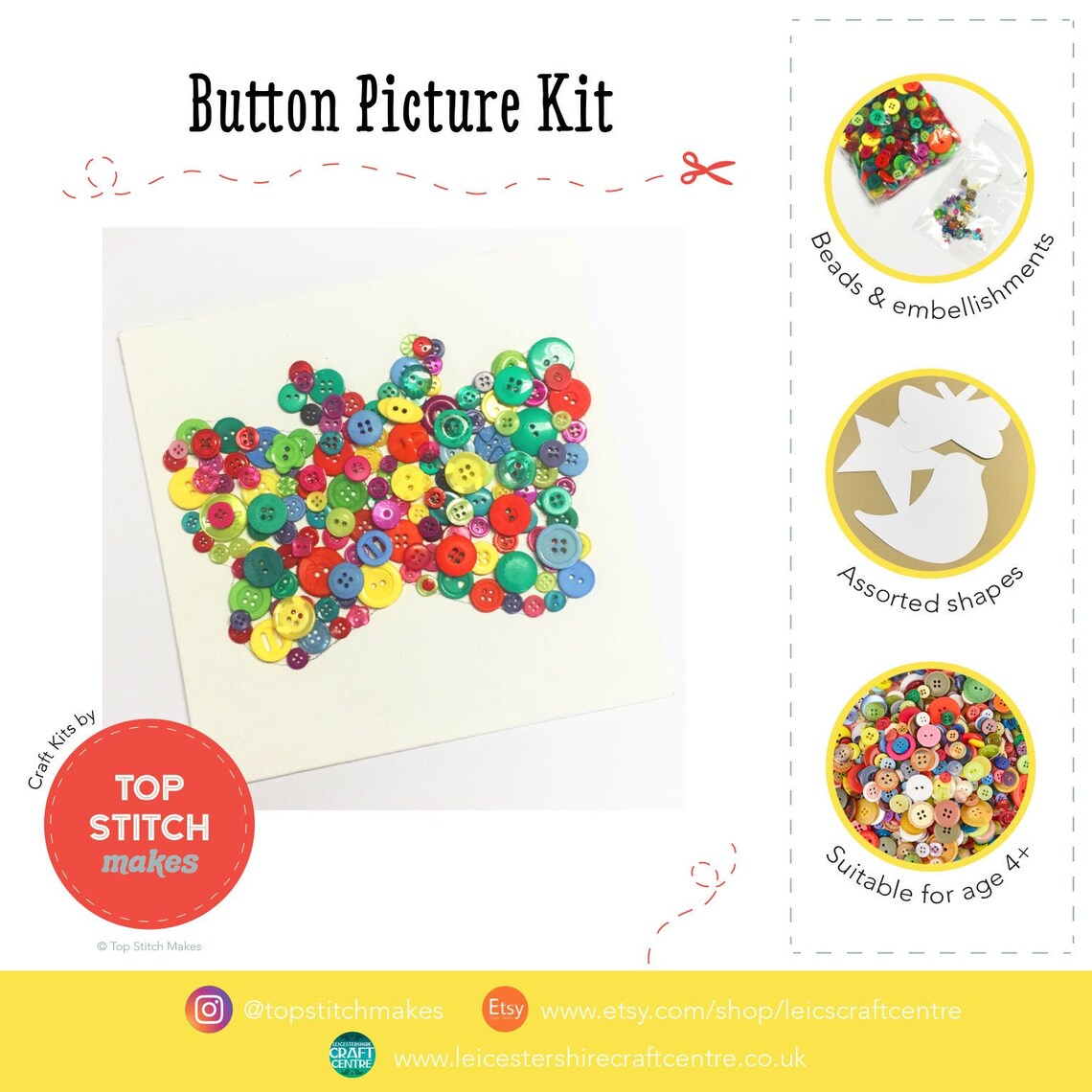 Button Art Kit Children's Craft Kit Beginners Craft Etsy