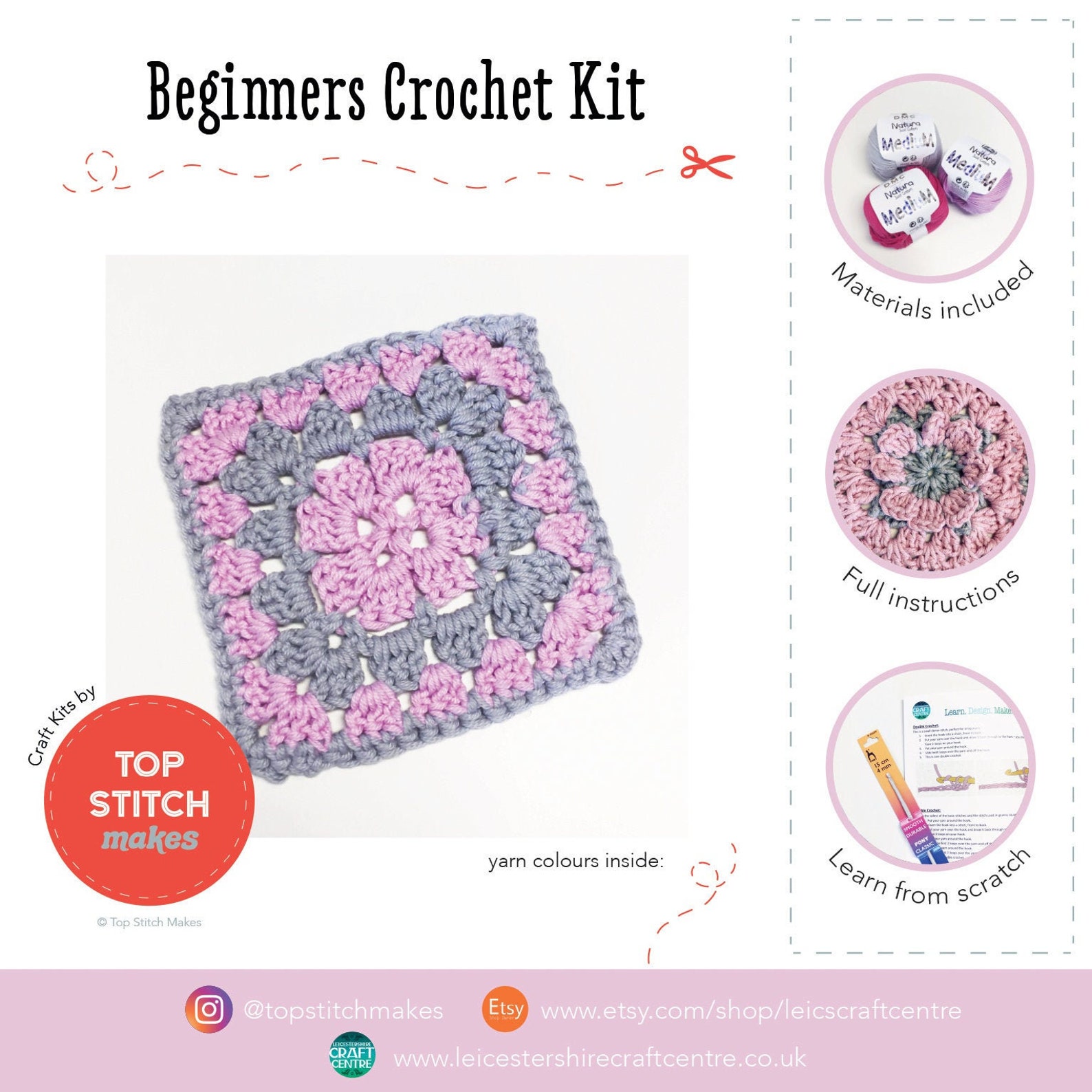Beginners Crochet Kit Granny Squares Crocheting Kit Etsy