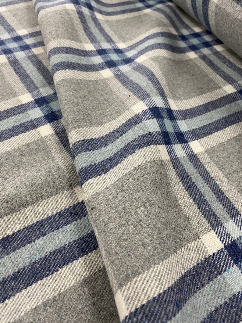 Blue & Grey Check Wool Blend Fabric by the Metre 150cm Etsy