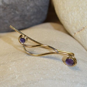 Amethyst EAR CLIMBER Earring // Gold Ear Cuff - Pin Earrings - Ear Wrap - Bar Studs - Earcuff - Post Stud Earings