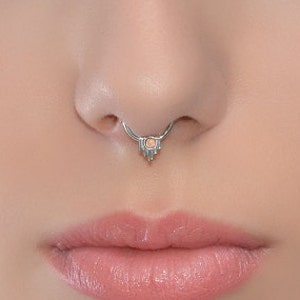2mm Opale SEPTUM RING 20g // Silver Nose Hoop Septum Piercing Septum Jewelry Cartilage Earring Tragus Piercing Nipple Piercing 20g image 1