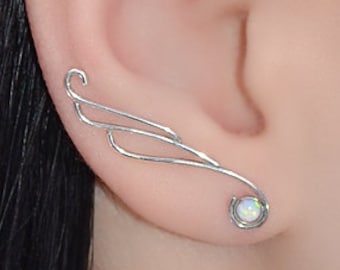 ARRAMPICATA ORECCHIE in argento Opale // Perni per orecchini in opale - Orecchini minimalisti - Orecchini a strozzo - Viti per orecchini - Earcuff - Orecchini avvolgenti