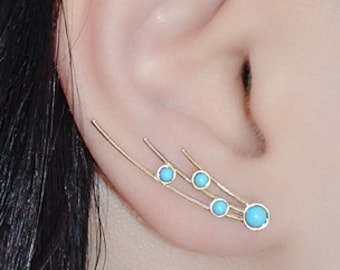 Gold EAR CLIMBER EARRING // Turquoise Ear Cuff - Ear Pins - Minimalist Jewelry - Ear Sweep - Ear Vines - Earcuff Earings