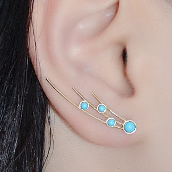 Gold EAR CLIMBER EARRING // Turquoise Ear Cuff - Ear Pins - Minimalist Jewelry - Ear Sweep - Ear Vines - Earcuff Earings