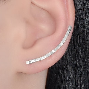Curved Hammered EAR CLIMBER Earrings // Sterling Silver Ear Pins - Up The Ear Earrings - Ear Sweep - Ear Wrap - Ear Crawler - Ear Cuff