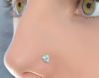 2mm Blue Opal NOSE STUD // Silver Nose Piercing - Helix Jewelry - Cartilage Earring - Tragus Ring - Nose Ring - Conch Jewelry 20g