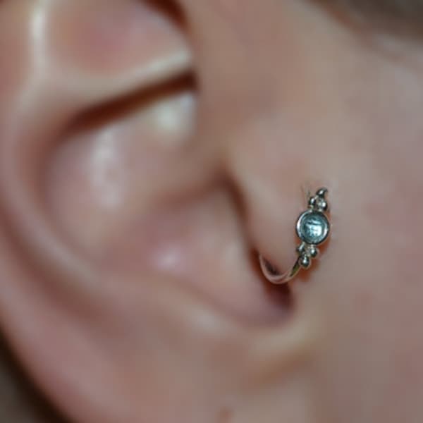 Silver TRAGUS HOOP// 2mm CZ Tragus Piercing 16g - Cartilage Hoop - Helix Earring - Nose Ring - Conch Earring - Daith Piercing