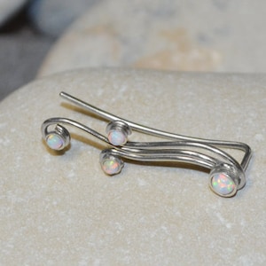 White Opal EAR CLIMBER Earrings // Sterling Silver Ear Pins - Up The Ear Earrings - Ear Sweep - Ear Wrap - Ear Crawler - Ear Cuff