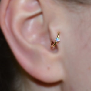 2mm Light Blue Opal TRAGUS EARRING // Gold Nose Piercing 16g - Daith Piercing - Cartilage Earring - Tragus Ring - Rook Earring - Nose Ring