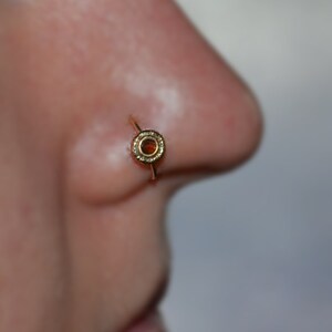 2mm Garnet NOSE RING Gold Nose Piercing Forward Helix Earring Daith Earring Tragus Hoop Cartilage Ring 16 gauge Septum 16g