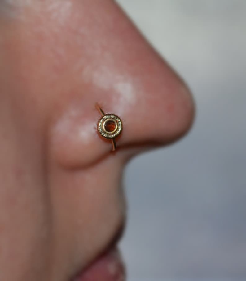 2mm Garnet NOSE RING Gold Nose Piercing Forward Helix Earring Daith Earring Tragus Hoop Cartilage Ring 16 gauge Septum 16g