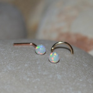 Silver NOSE STUD // White Opal Nose Ring - Forward Helix Earring - Cartilage Earring Stud - Tragus Earring Stud - Nose Screw 20 gauge