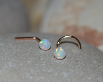 Silver NOSE STUD // White Opal Nose Ring - Forward Helix Earring - Cartilage Earring Stud - Tragus Earring Stud - Nose Screw 20 gauge