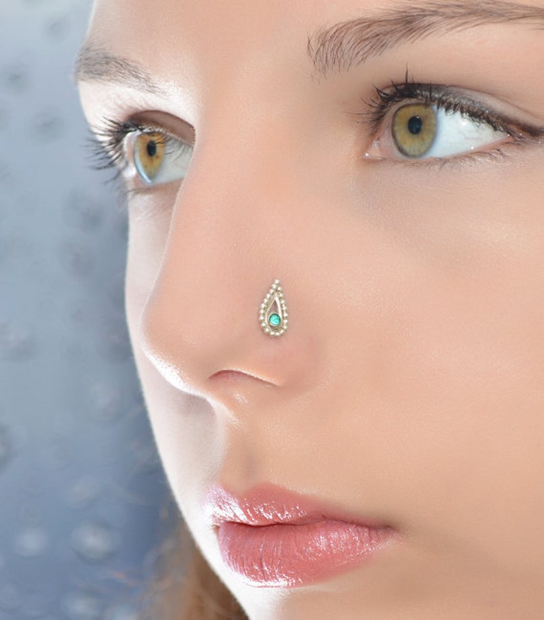 Emerald NOSE STUD // Gold Cartilage Stud Cartilage Earring Etsy