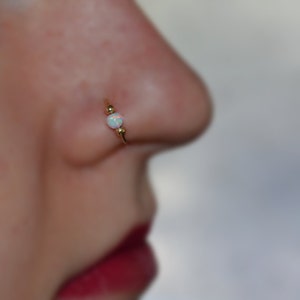 Gold NOSE RING // White Opal Nose Ring Hoop 20g - Rook Earring - Cartilage Hoop - Helix Earring - Tragus Jewelry - Conch Earring