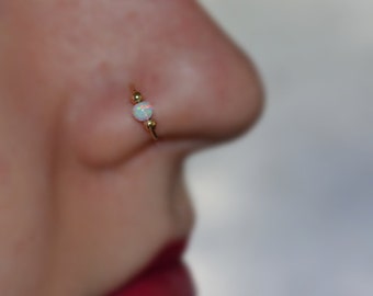 Gold NOSE RING // White Opal Nose Ring Hoop 20g - Rook Earring - Cartilage Hoop - Helix Earring - Tragus Jewelry - Conch Earring
