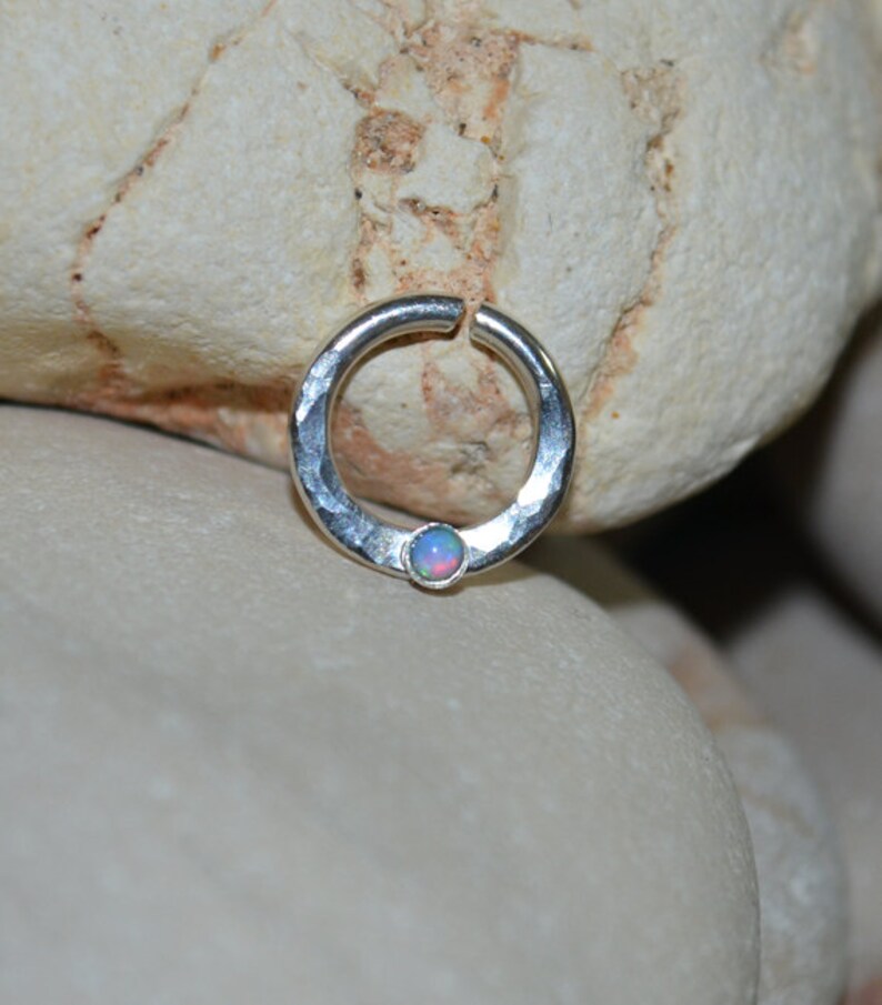 Septum Piercing Cartilage Earring Septum Hoop 2mm Light Blue Opal SEPTUM RING 14g Silver Nose Ring Rook Piercing Nipple Ring
