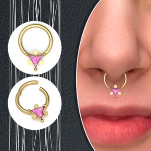 Opal Septum Ring, Chirurgenstahl Septum Clicker, Indischer Schmuck, Nasenring, Helix Hoop, Daith Piercing