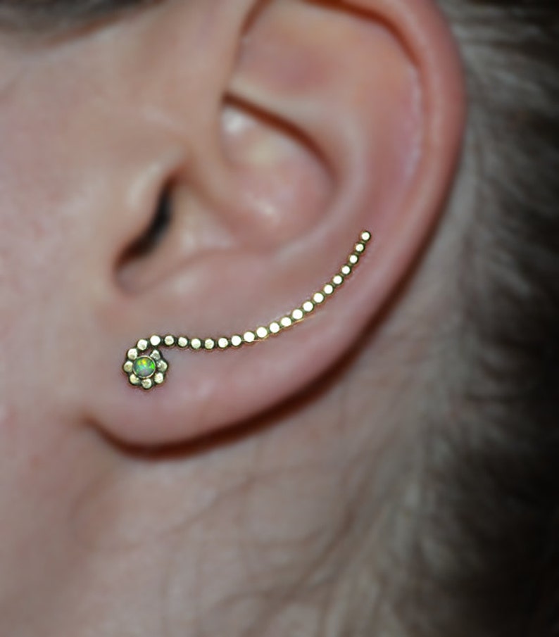Earcuff Up The Ear Earrings Climber Earrings Kiwi Green Opal Post Earring Kiwi Green Opal EAR CLIMBER 14k Gold Filled Earrings
