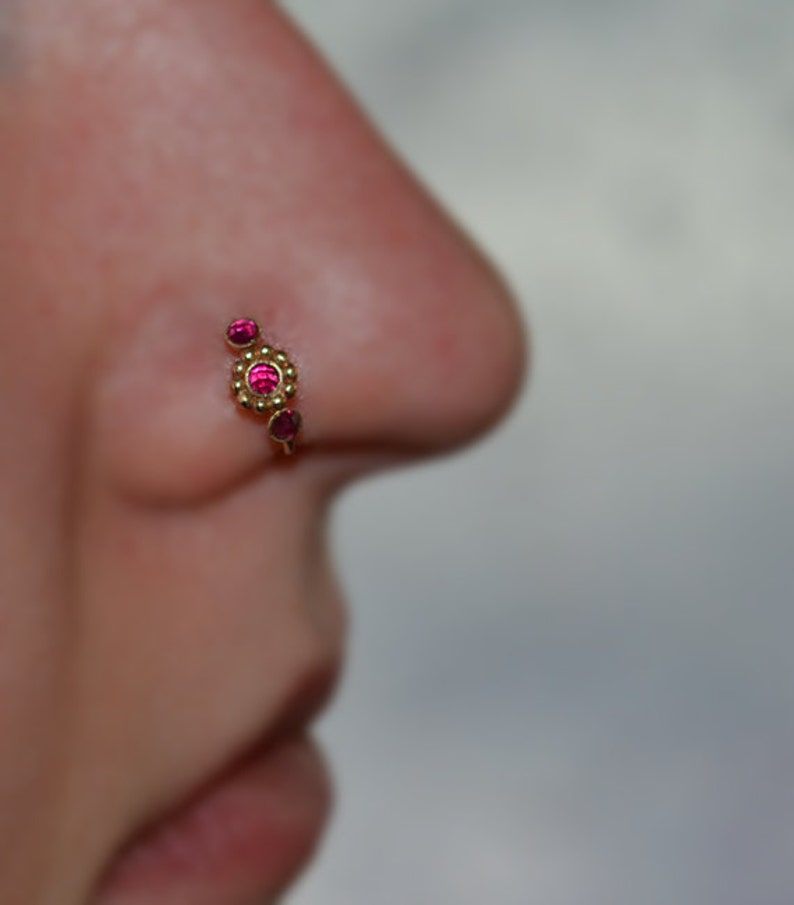 Ruby Flower NOSE RING // Gold Nose Ring Hoop Conch Piercing Septum Jewelry Cartilage Earring Hoop Tragus Jewelry Helix Hoop 16g image 2