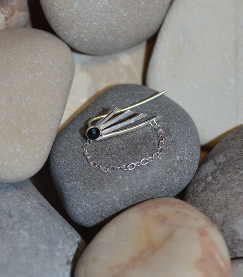 Ear Sweep Post Earrings Earcuff Minimalist Earring Onyx Ear Cuff 3mm Black Onyx EAR CLIMBER Silver Onyx Bar Stud