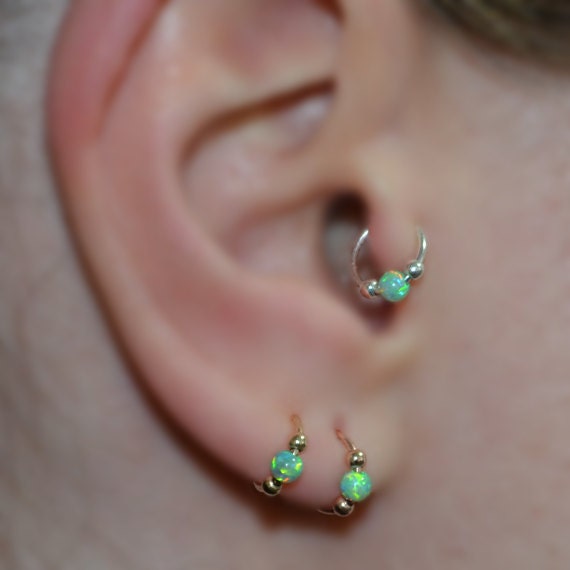 Boucles D'oreille Cartilage Barre Avec Opale - Style Minimaliste Pour Tragus Ou Conque