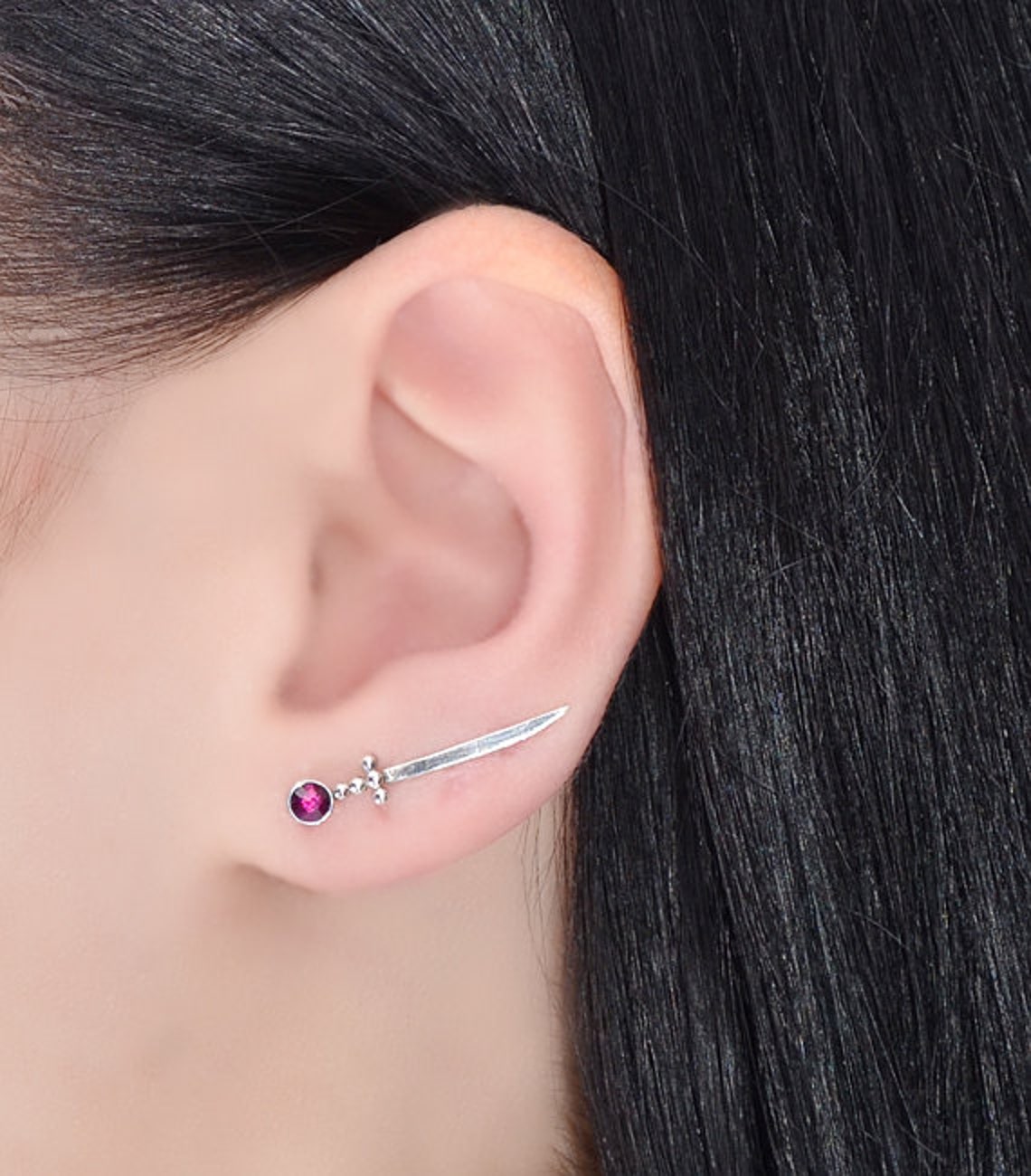 3mm Ruby EAR CLIMBER Silver // Ruby Bar Stud Minimalist Etsy